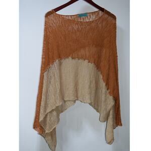 Santa Fe Fashions Handmade Sheer Poncho Top Beige Brown Layered Shawl OS
